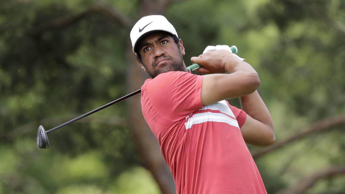 Tony Finau hits from the second tee during the second round of the Memorial on July 17, 2020, in Dublin, Ohio.