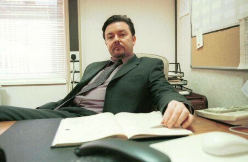 THE OFFICE – BBC AMERICA SERIES – JANUARY 2003. PICTURED: RICKY GERVAIS STARS AS DAVID BRENT. CREDIT ADRIAN ROGERS