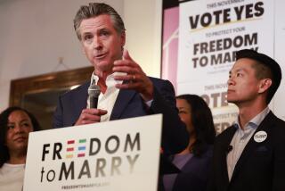 California Governor Gavin Newsom joins Senator Scott Wiener, Congressman Evan Low, President pro Tempore Emeritus Tony Atkins, San Francisco Mayor London Breed and other local officials for a rally in support of Freedom to Marry, a ballot measure to remove Proposition 8 from state Constitution, held at Manny's at 16th and Mission streets in San Francisco Friday, June 7, 2024.