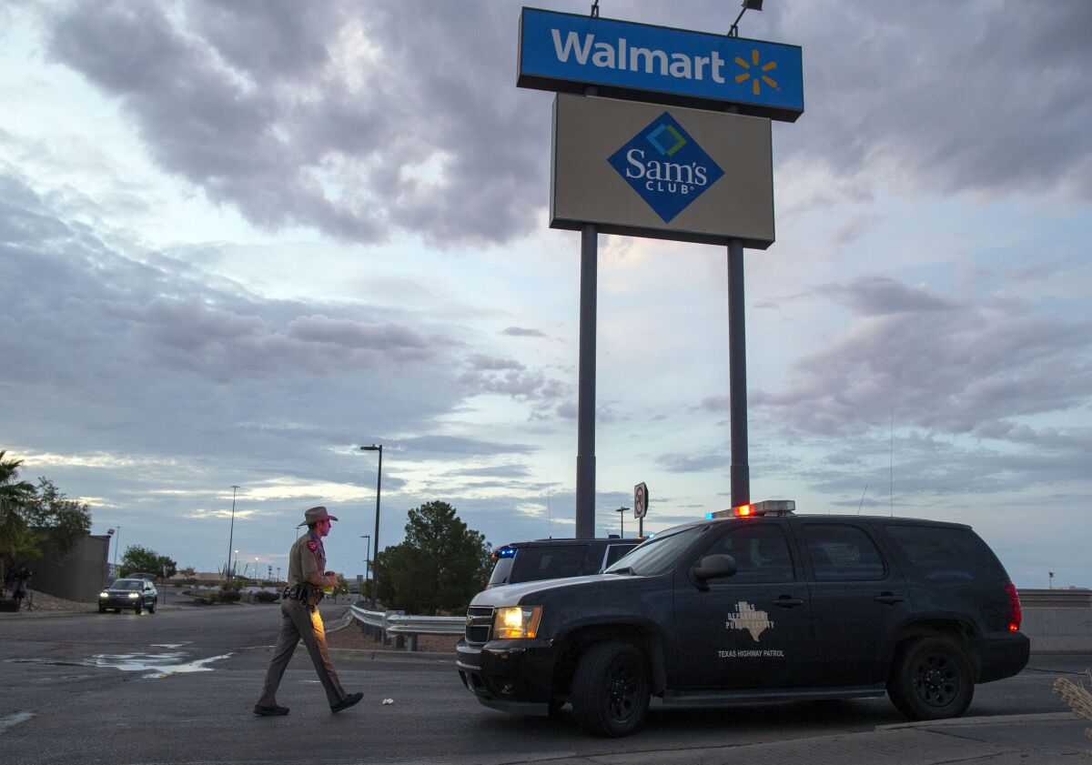 A Texas state trooper near the Walmart where Saturday's shooting took place in El Paso