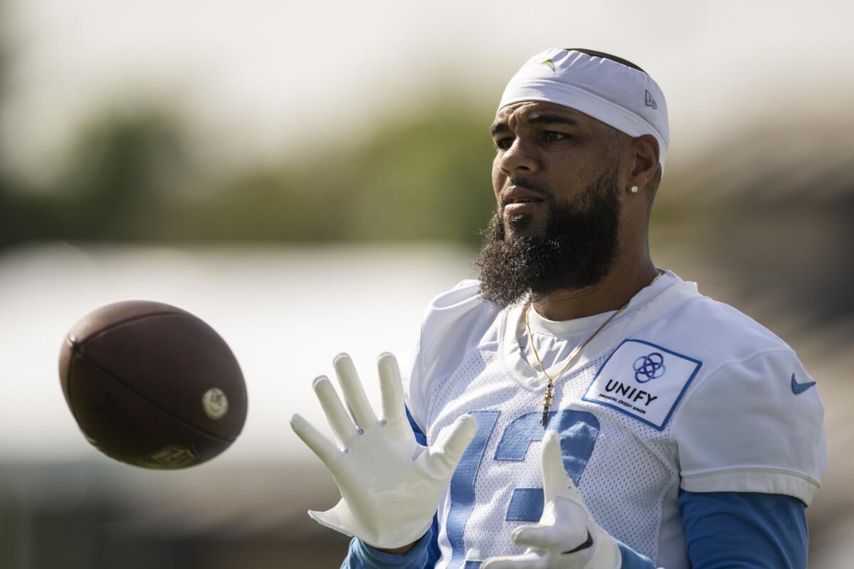 Chargers wide receiver Keenan Allen catches the ball during a training camp session.