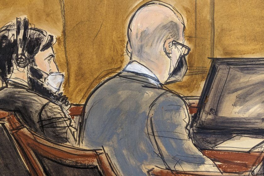 In this courtroom sketch, in federal court in New York, Thursday, Jan. 26, 2023, Sayfullo Saipov, left, listens to the verdict in his trial. Saipov, an Islamic extremist who killed eight in a New York bike path attack was convicted of federal crimes, Thursday, Jan. 26 2023, and could face the death penalty. (AP Photo/Elizabeth Williams)