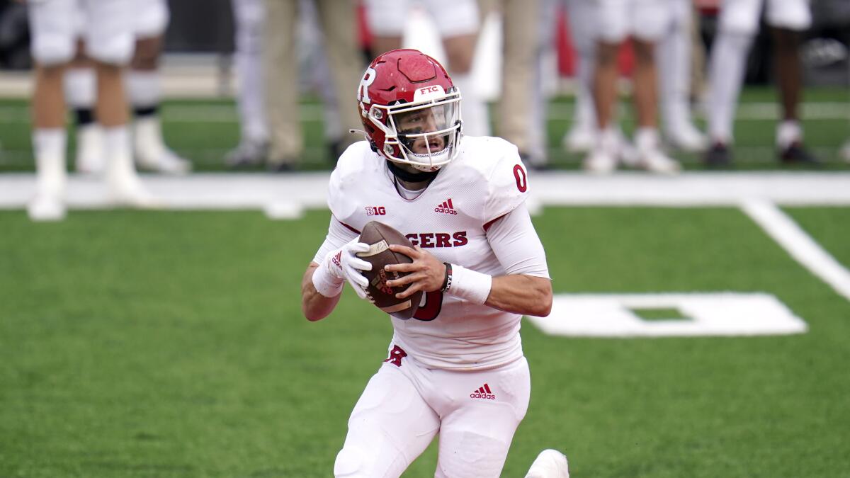 Rutgers quarterback Noah Vedral looks to pass 