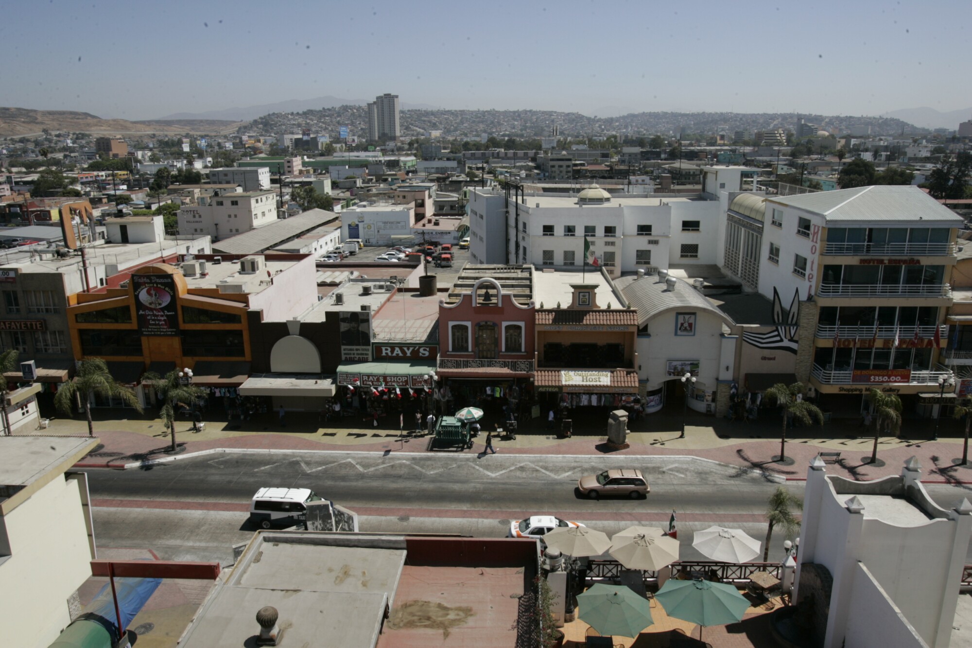 The view of Avenida Revolución from a rooftop amphitheater being renovated into a new music venue in 2010.