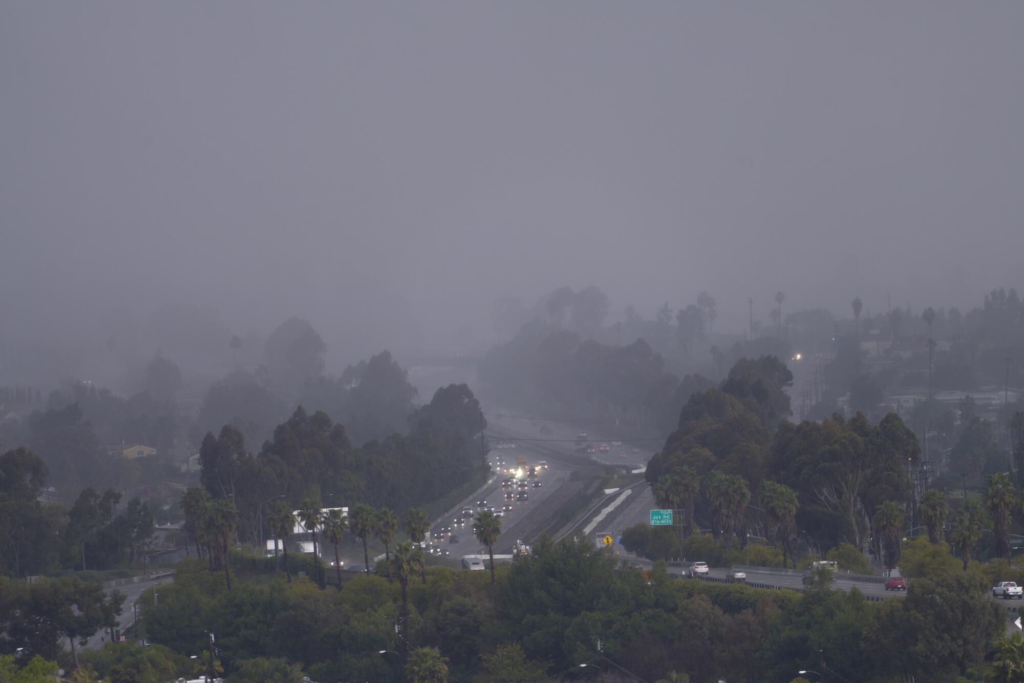 The trip home in the fog along State Route 125 southbound in Spring Valley.