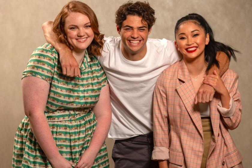 BEVERLY HILLS, CA JULY 28, 2018 -- Shannon Purser, left, Noah Centineo, and Lana Condor. (Irfan Khan / Los Angeles Times)