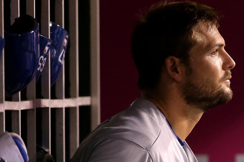Dodgers outfielder Chris Heisey has spent the season bouncing between teams and from the majors to the minors.