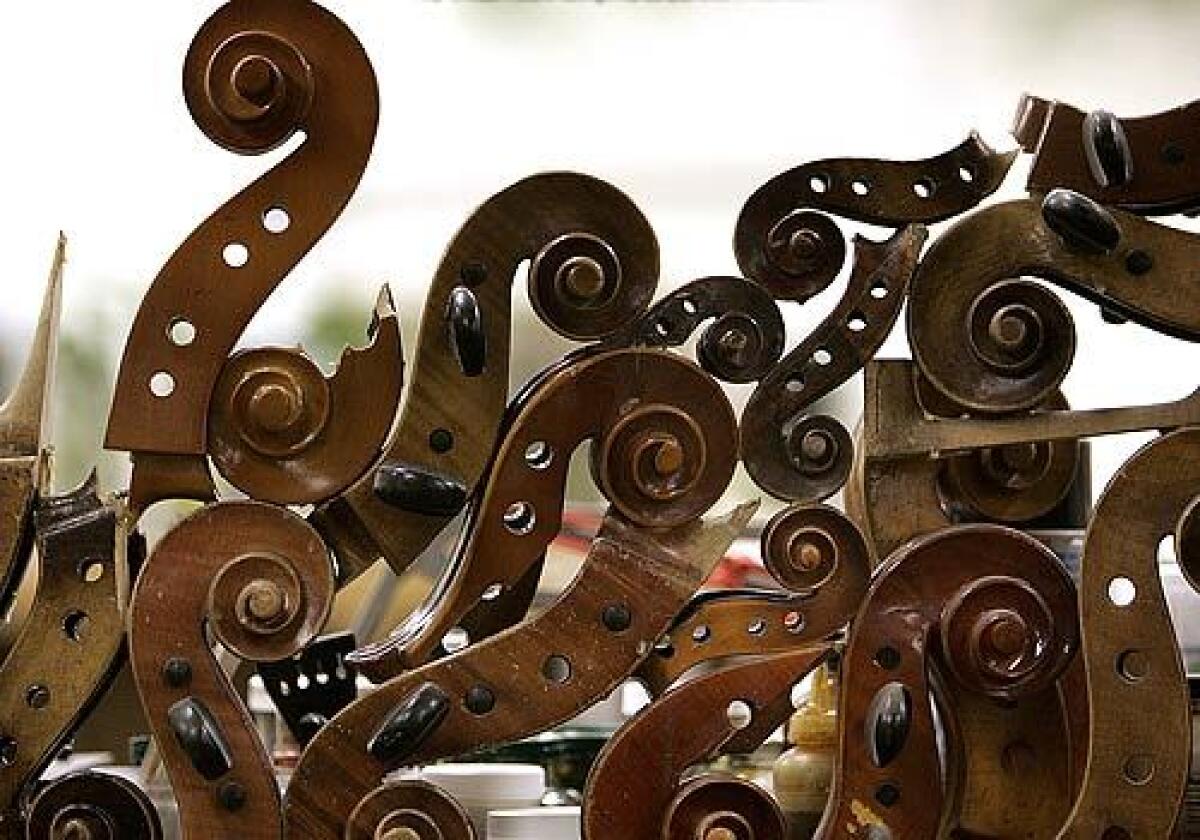 Sculpture made of cello scrolls