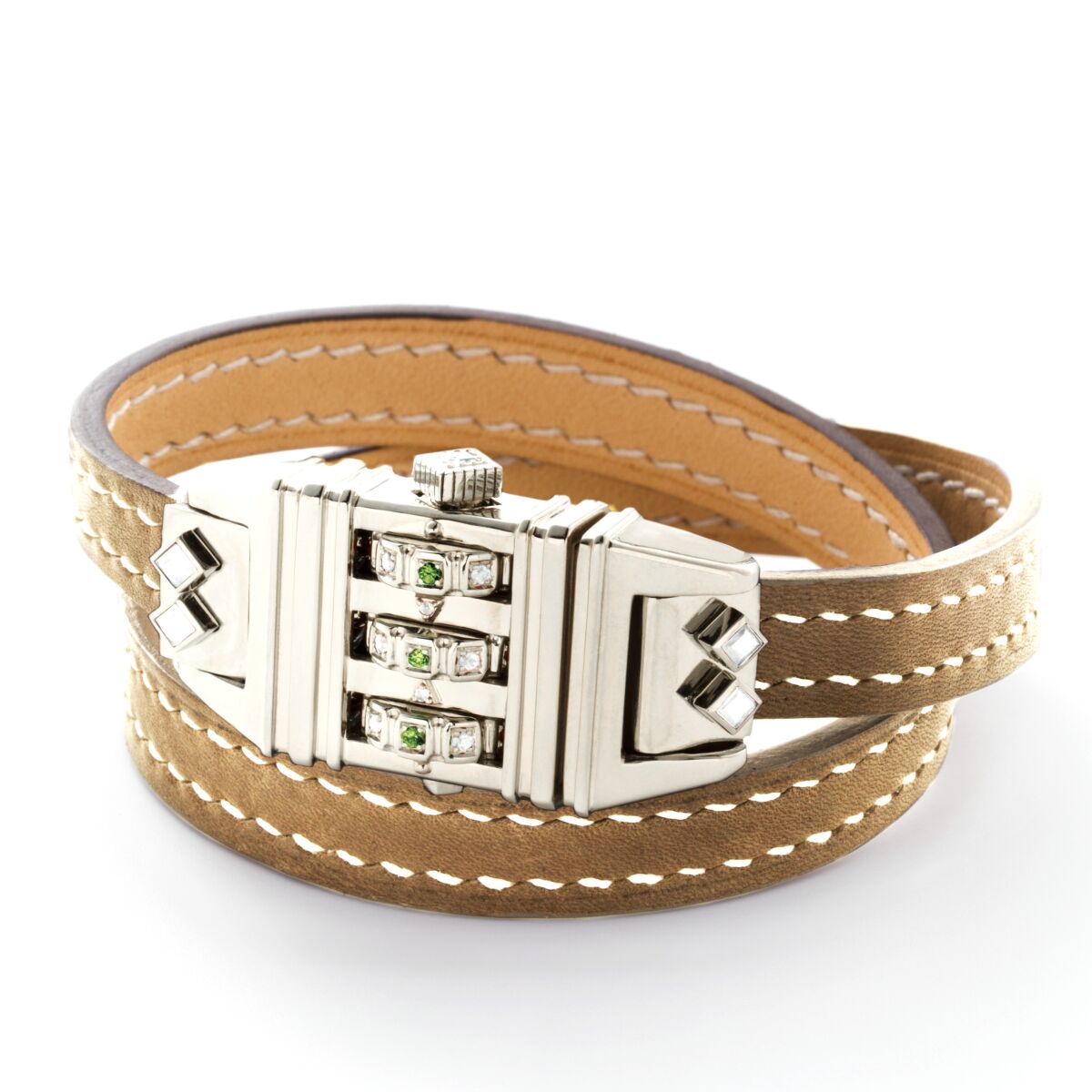  James Bank Design's Code leather and stainless steel combination lock bracelet.
