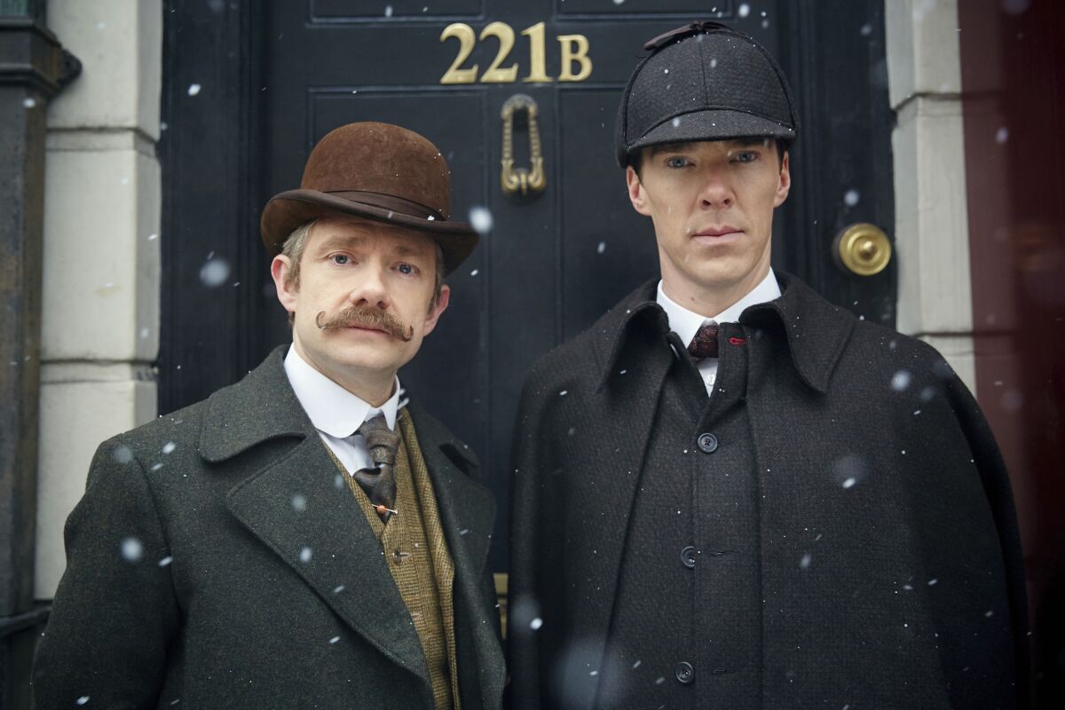 A mystery that could stump even Sherlock (Benedict Cumberbatch, right) and Watson (Martin Freeman). "Sherlock: The Abominable Bride" debuted in theaters the same week it appeared on PBS. Is it a movie or a TV show? (BBC / Masterpiece)