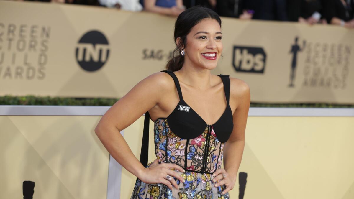 Gina Rodriguez during the arrivals at the 24th Screen Actors Guild Awards at the Los Angeles Shrine Auditorium and Expo Hall.