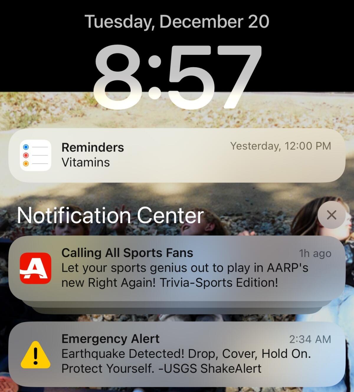 An earthquake alert on a phone