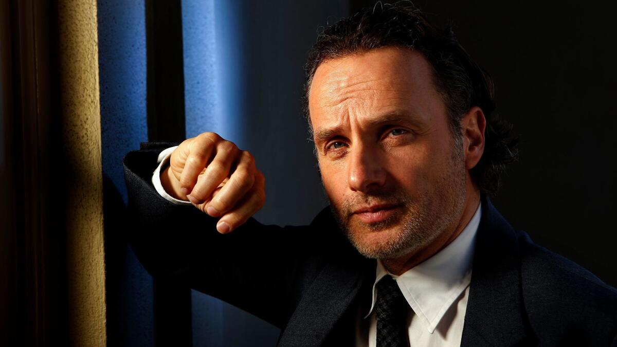 Actor Andrew Lincoln, who plays survival leader Rick Grimes on AMC's "The Walking Dead," says: "I’ve learned from this guy. He has qualities that I would hope to emulate." (Mel Melcon / Los Angeles Times)