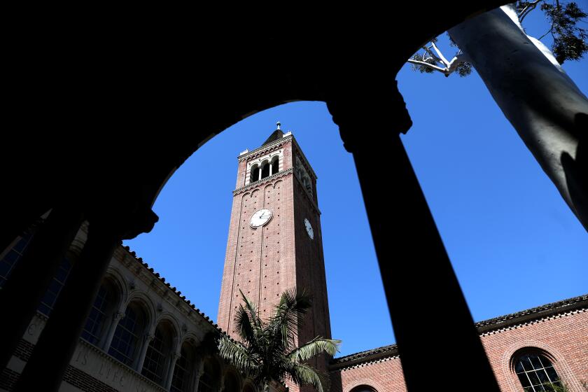 LOS ANGELES, CA - MARCH 28: Mudd Hall on the Campus of the University of Southern California on Tuesday, March 28, 2023 in Los Angeles, CA. (Gary Coronado / Los Angeles Times)