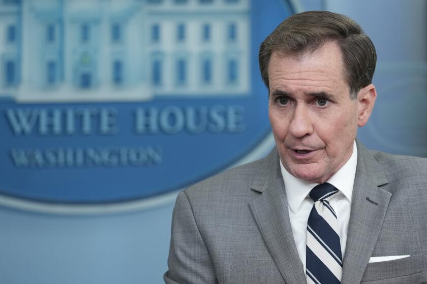 National Security Council spokesman John Kirby speaks during the daily briefing at the White House in Washington, Thursday, April 20, 2023. (AP Photo/Susan Walsh)
