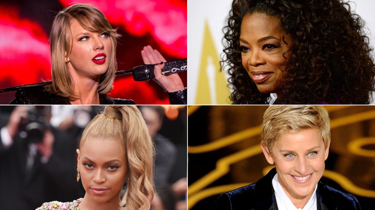 Taylor Swift, Oprah Winfrey, Beyonce Knowles and Ellen DeGeneres have made Forbes' most powerful women of 2015 list.