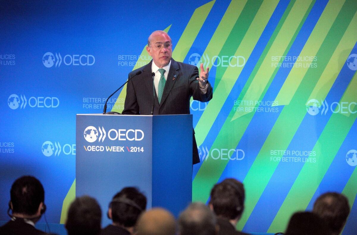 Angel Gurria, secretary-general of the Organization for Economic Cooperation and Development, speaks about the group's economic outlook in Paris.