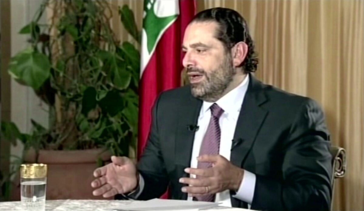 Lebanese Prime Minister Saad Hariri gives a live TV interview in Riyadh, Saudi Arabia, on Nov. 12, 2017.