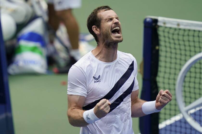 Andy Murray reacts after defeating Yoshihito Nishioka.