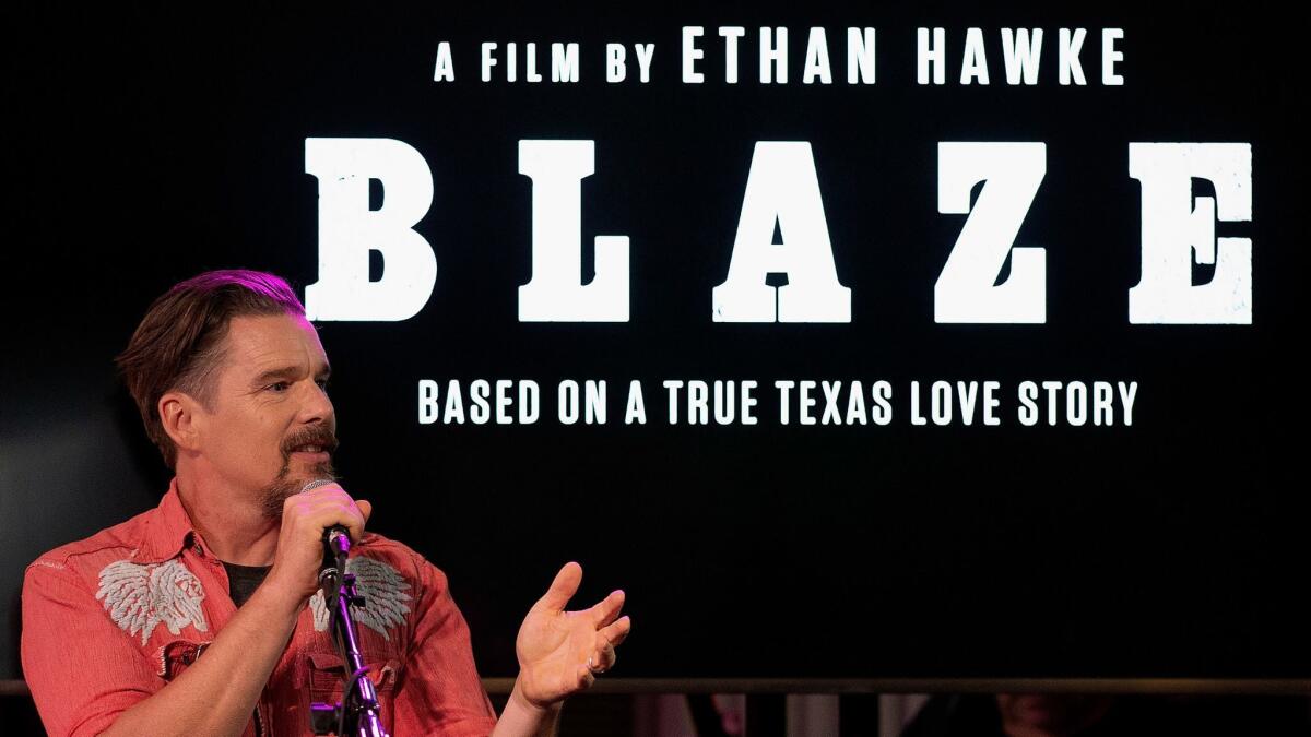 Ethan Hawke speaks to the crowd on hand as Sundance Selects Presents Ethan Hawke's "Blaze."