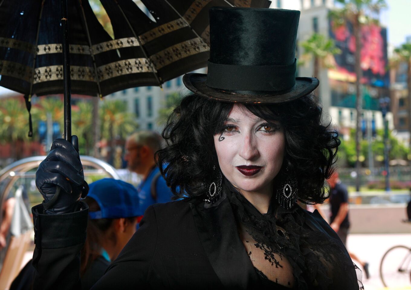 Tiffany Knight of New York City dressed as Death at Comic-Con in San Diego on July 20.