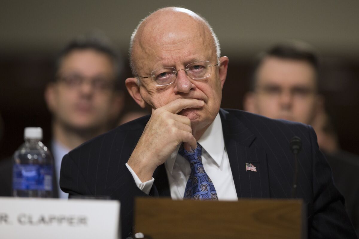 Director of National Intelligence James R. Clapper testifies during a Senate Armed Services Committee hearing about worldwide threats.