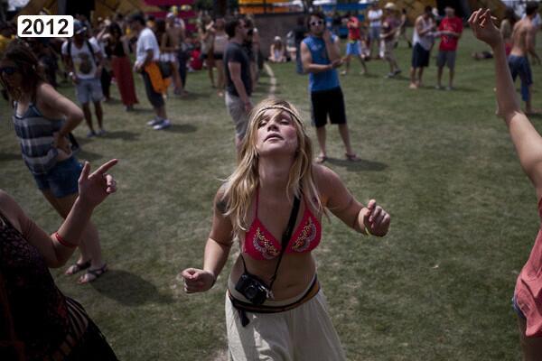 Bailey Olstrom dances with friends during the first day of the 2012Coachella Valley Music and Arts Festival.