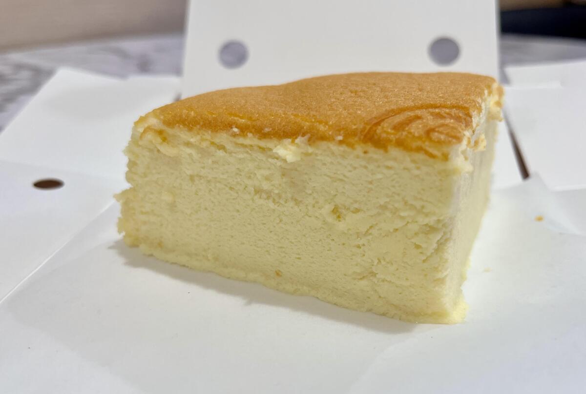 A slice of Japanese-style cheesecake at Mad for Cheesecake in National City.