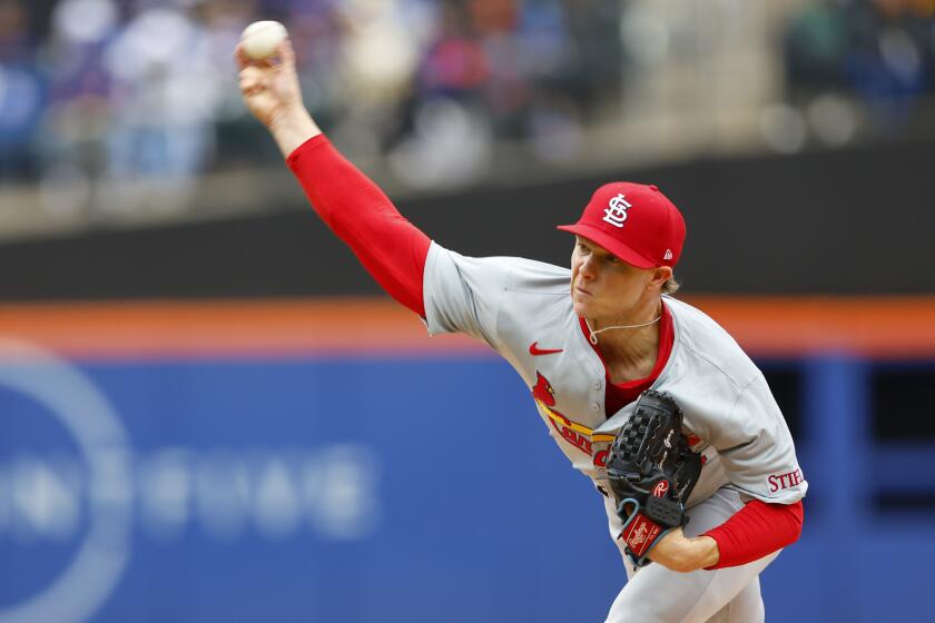 St. Louis Cardinals pitcher Sonny Gray throws against the New York Mets during the first inning of a baseball game, Saturday, April 27, 2024, in New York. (AP Photo/Noah K. Murray)