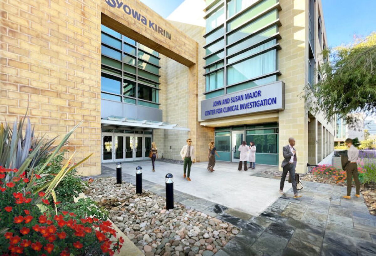 A rendering depicts the John and Susan Major Center for Clinical Investigation at the La Jolla Institute for Immunology.