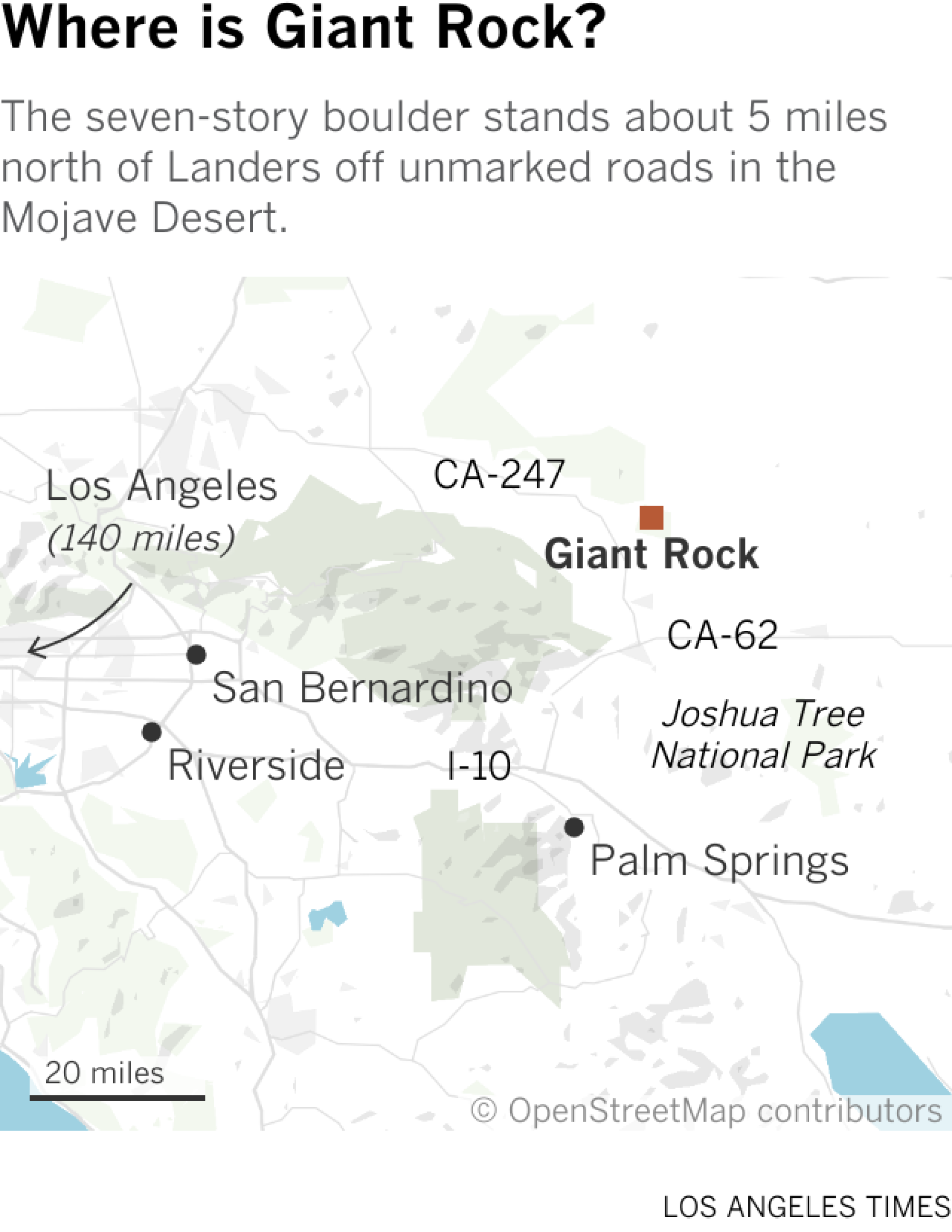 Map shows the location of Giant Rock, about 140 miles east of Los Angeles