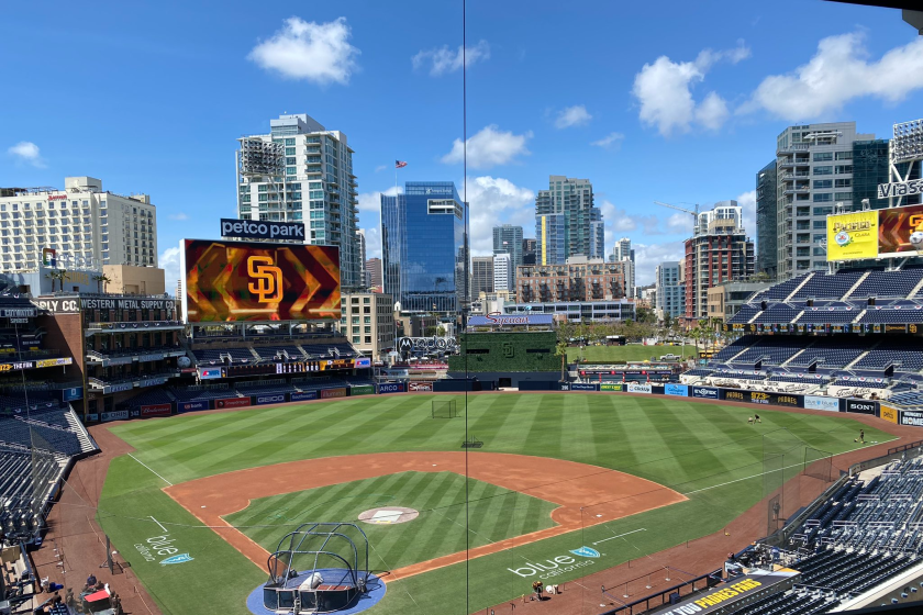 Petco Park in San Diego before a game between the Padres and Los Angeles Dodgers.