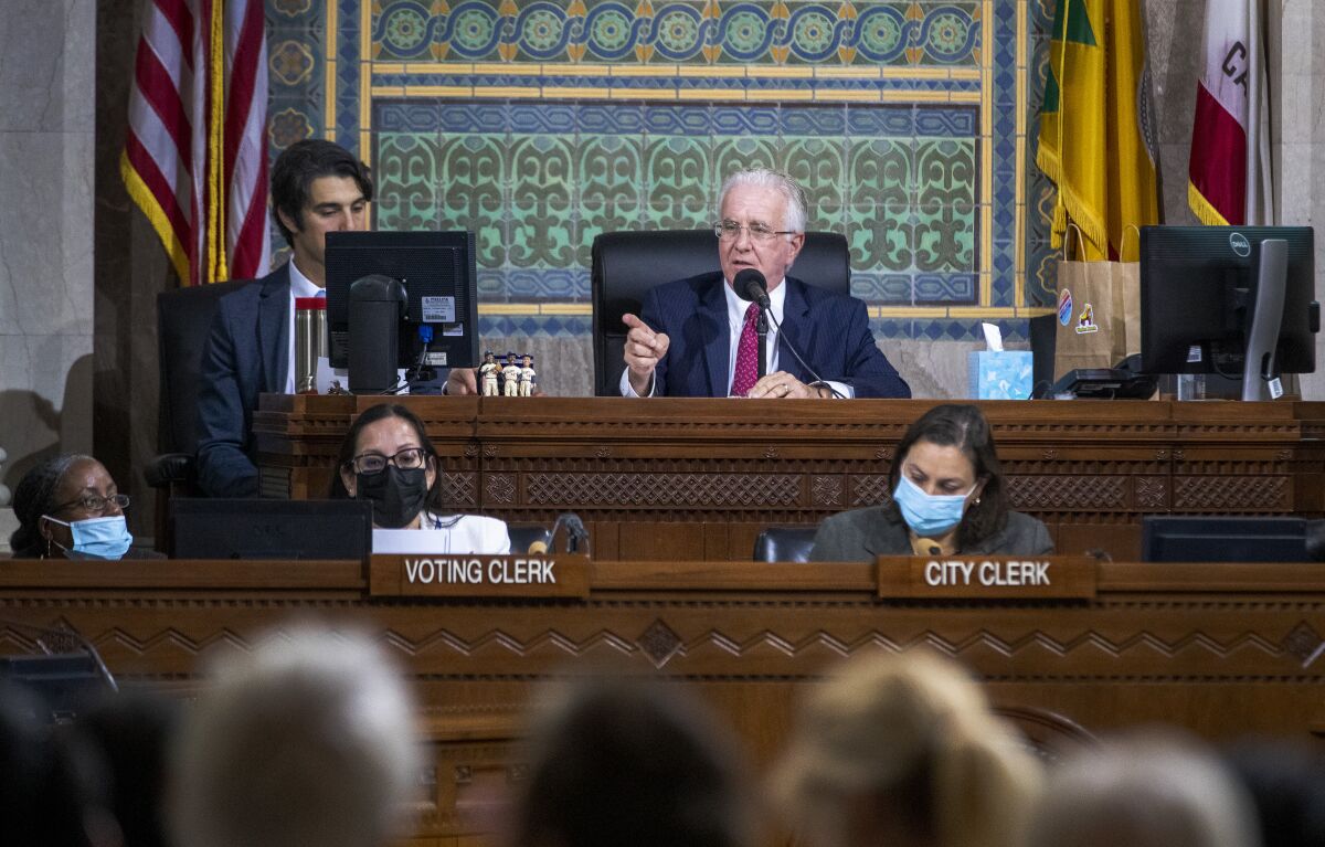 City Council President Paul Krekorian presides at an L.A. City Council meeting