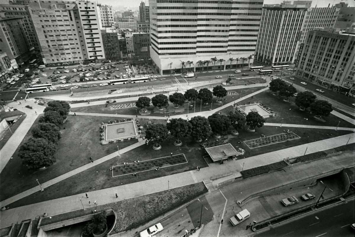 Pershing Square photographed from the roof of the Biltmore Hotel in 1984.