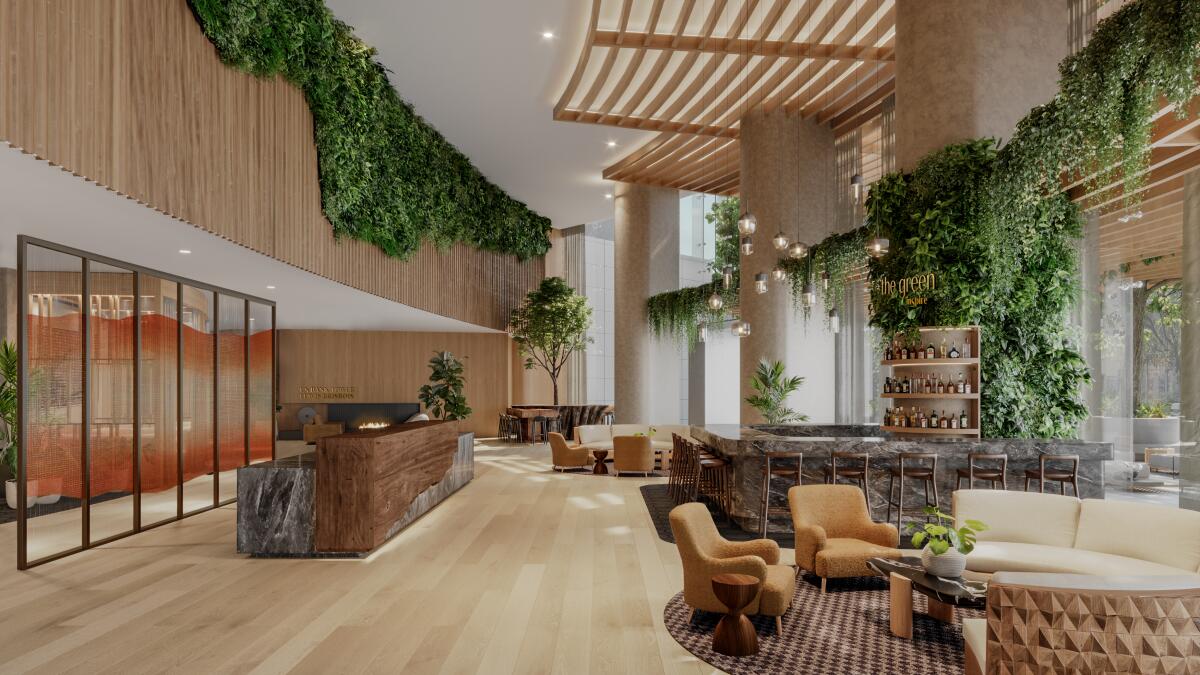 A rendering of the new lobby bar and reception area at U.S. Bank Tower in downtown Los Angeles.
