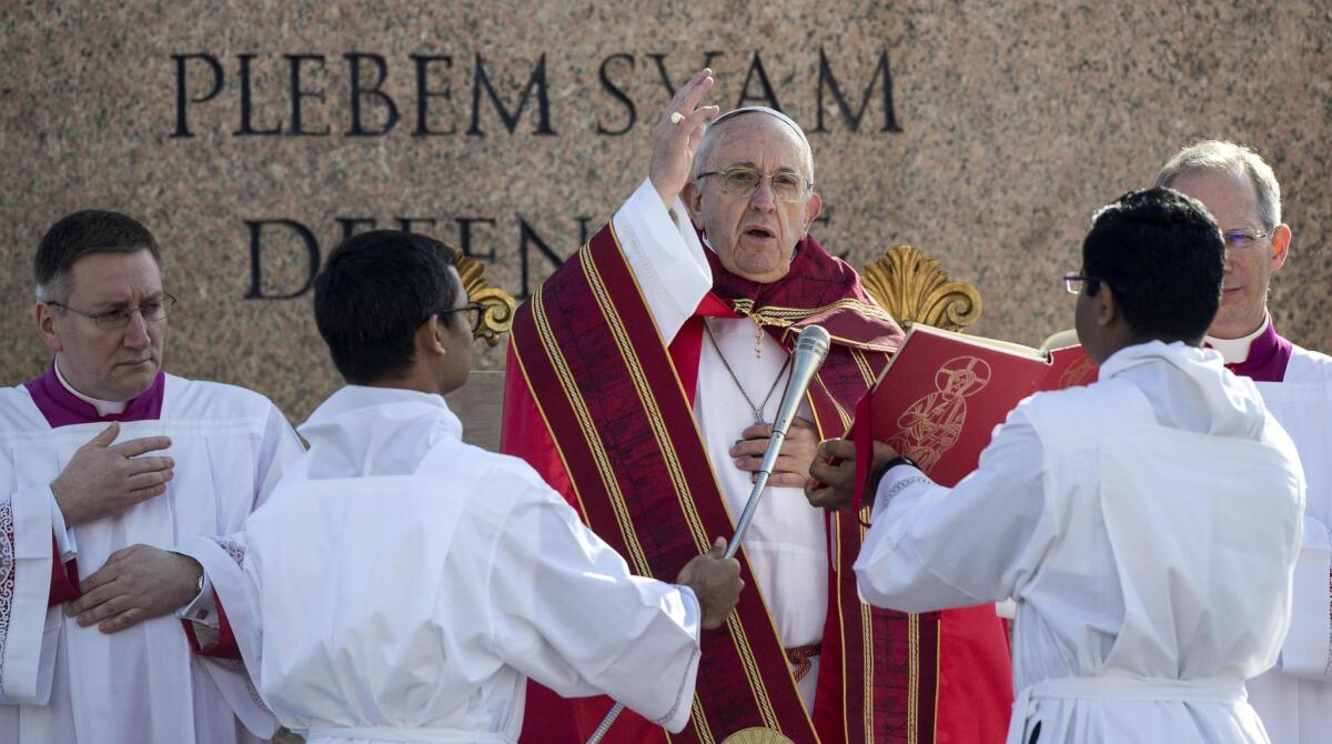 Pope Francis leads Palm Sunday Mass in Saint Peter Square in Vatican City,