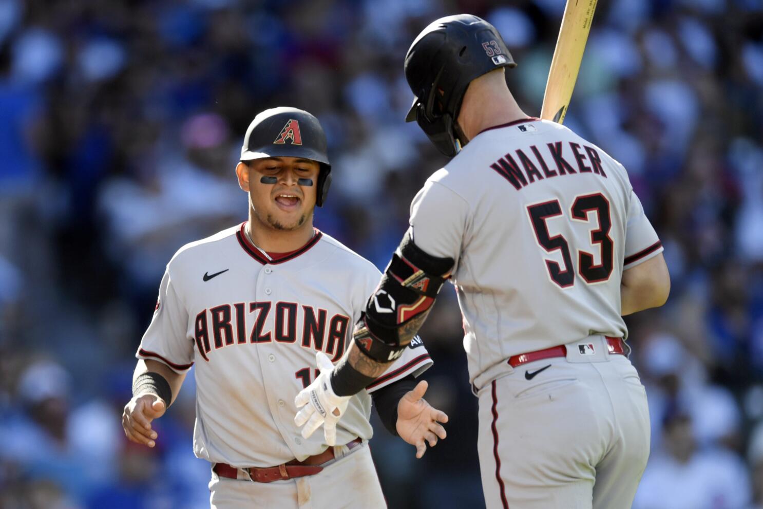 Tommy Pham of the Arizona Diamondbacks celebrates after hitting a