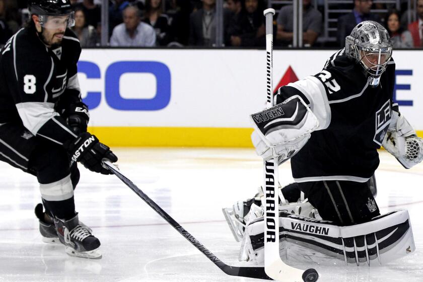 Kings defenseman Drew Doughty (8) and goalie Jonathan Quick could be playing in the NHL All-Star tournament on Jan. 31 in Nashville.