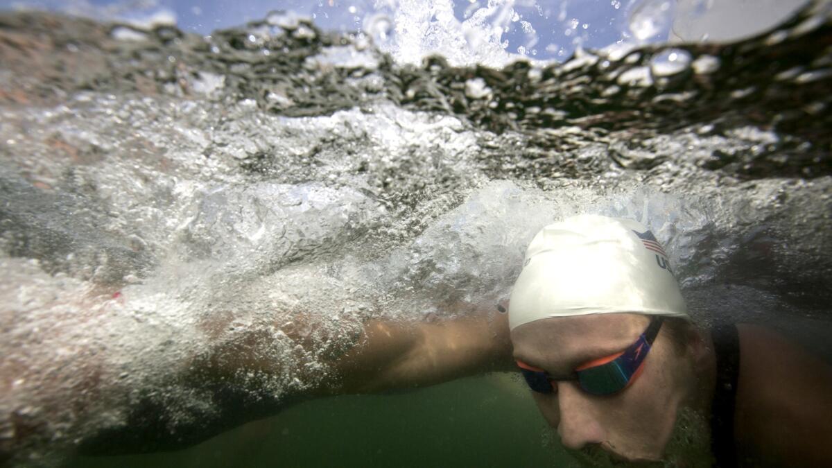 Jordan Wilimovsky competes in the men's marathon swim in the waters off Copacabana Beach in Rio de Janeiro on Tuesday.
