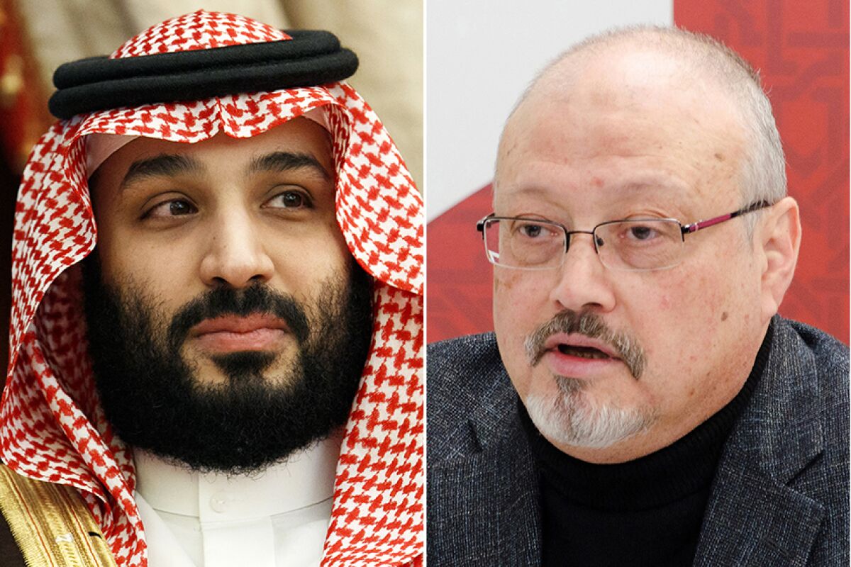 Side-by-side closeups of the Saudi crown prince and the slain journalist.