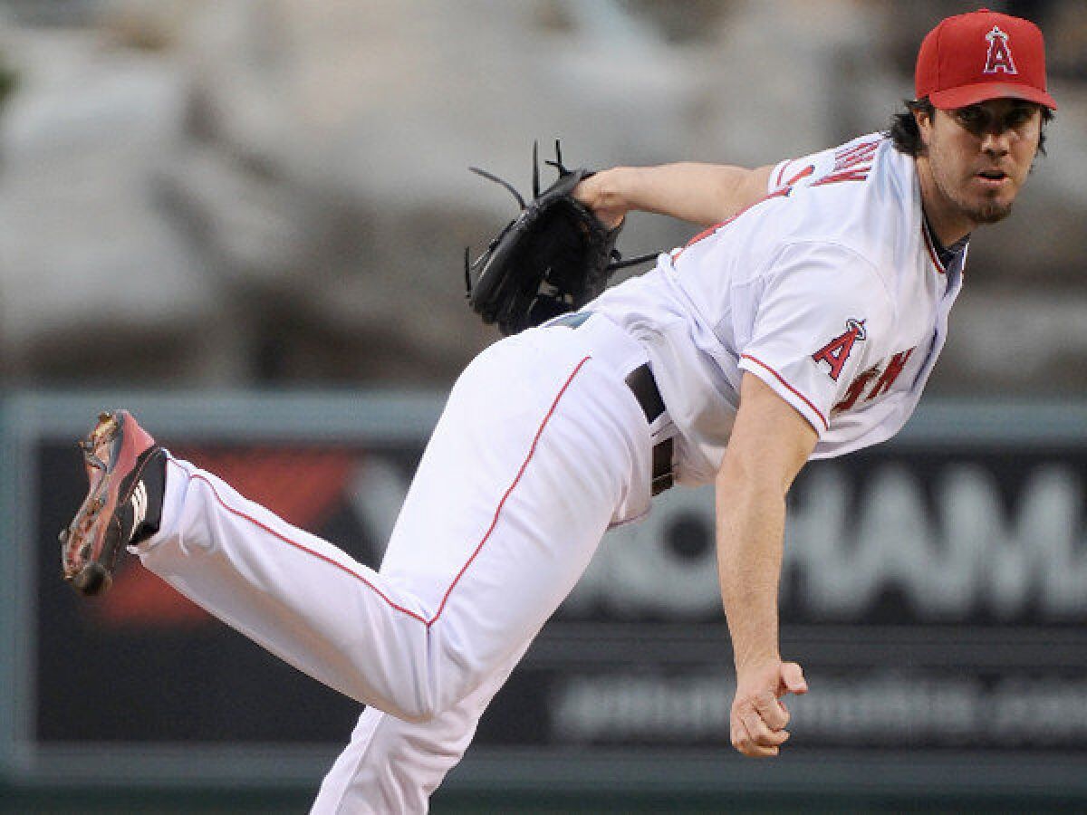 Dan Haren pitched six-plus innings for his fourth victory in five starts as the Angels defeated the Chicago White Sox, 4-2, in September.