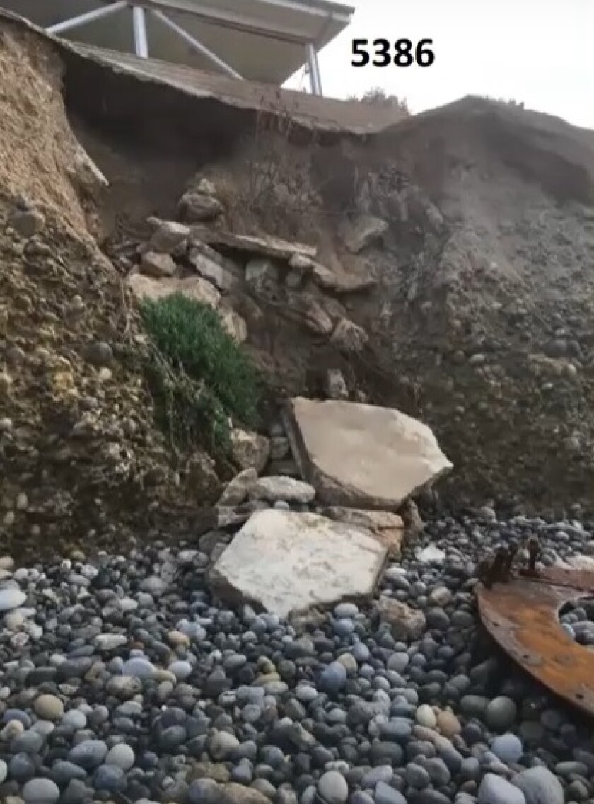 The eroded bluff next to 5386 Calumet Ave. is pictured in February 2021.
