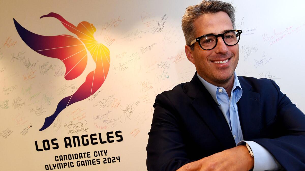 Casey Wasserman, chairman of the Los Angeles bid committee, says his group is focused on the 2024 Summer Games but did not rule out consideration of the 2028 Olympics.