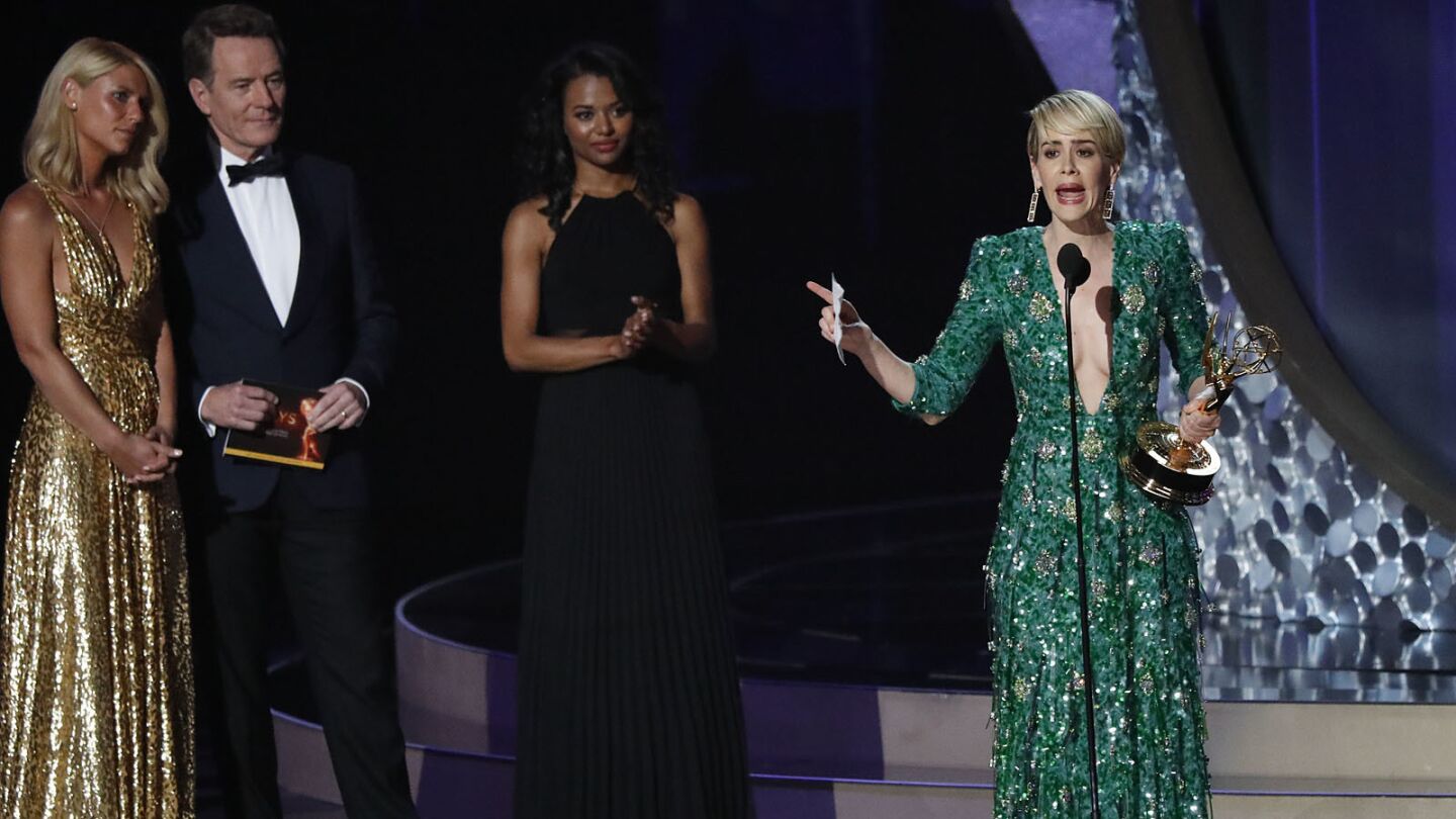 Sarah Paulson accepts the award for lead actress in a limited series or movie for "The People v. O.J. Simpson.