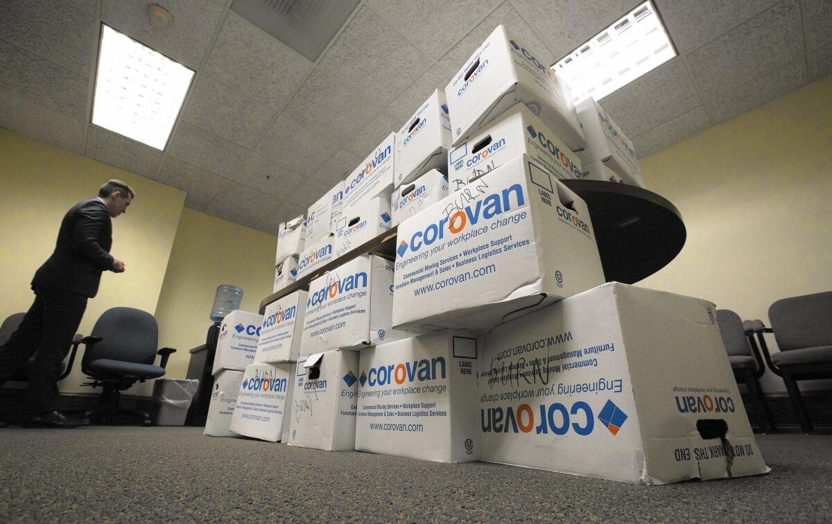 Boxes of documents from the administration of former Los Angeles City Councilman Tom LaBonge, marked for destruction, are now in the possession of his successor, David Ryu.