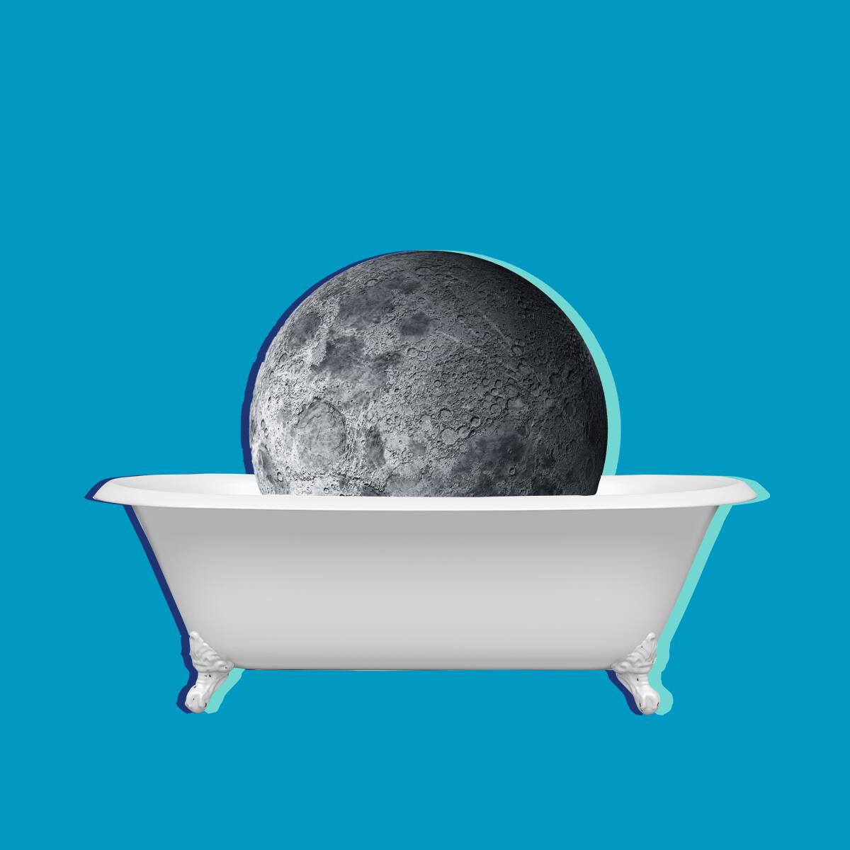 Illustration of the moon sitting in a bathtub
