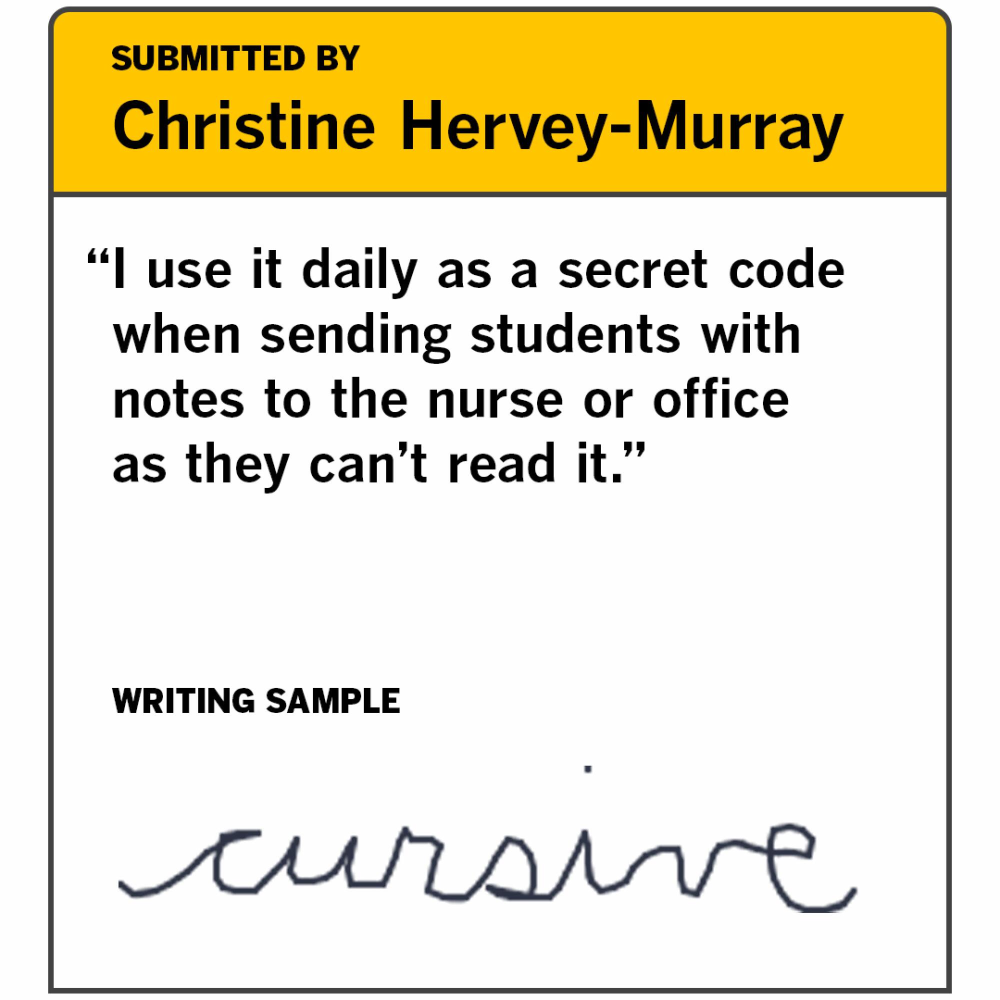 Cursive writing example from Christine Hervey-Murray
