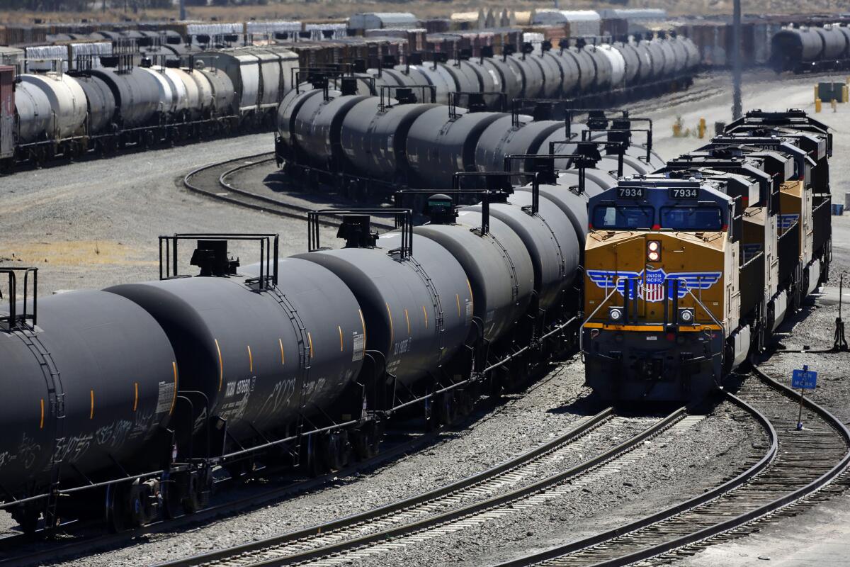 NextGenClimate.org, a climate change activist group, supports comprehensive spill prevention programs to ensure that trains hauling oil don't threaten California communities. Above, the Union Pacific West Colton Yard in Bloomington.