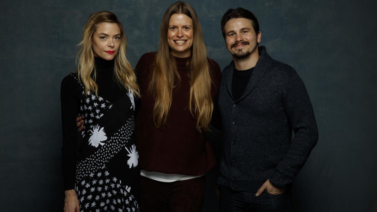 Director Marianna Palka, center, with two of her actors, Jaime King and Jason Ritter, at Sundance.