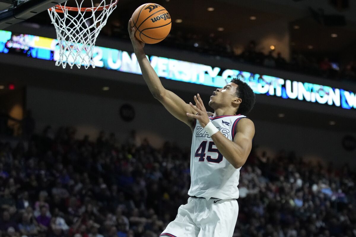 Gonzaga's Rasir Bolton scores against Saint Mary's during the West Coast Conference tournament on March 8.